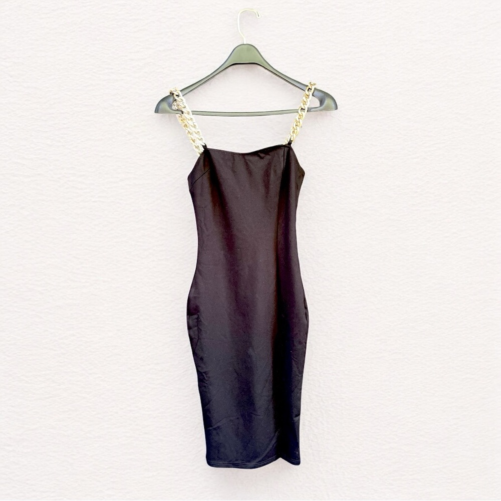 NWT Fashion Nova ‘Break The Chains’ Slit Midi Dress – Black/Gold